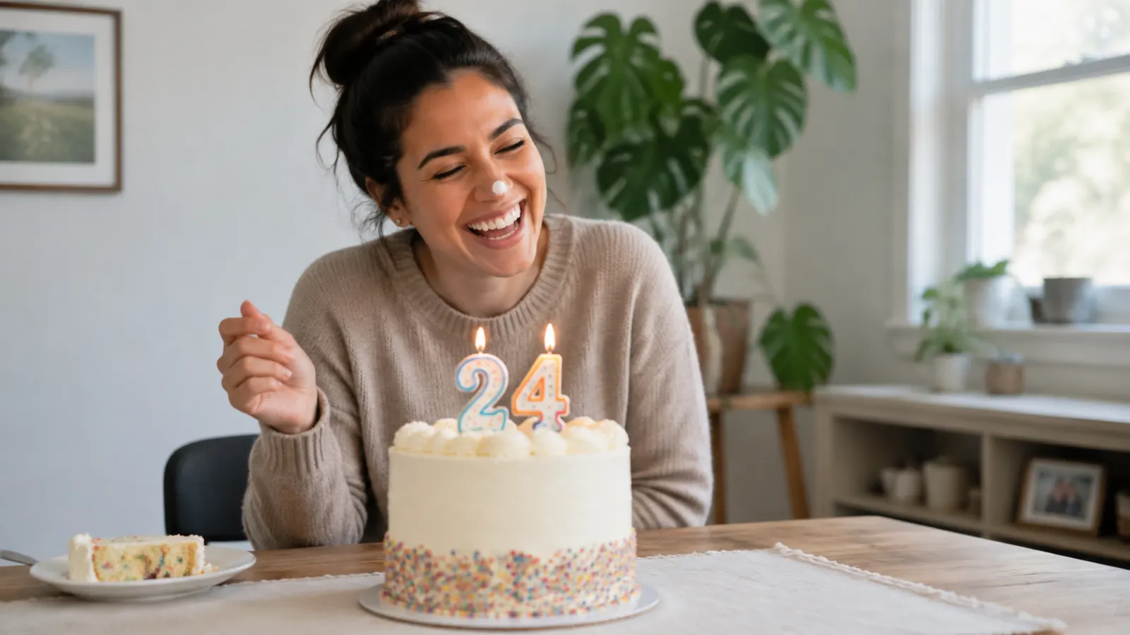 A woman celebrating her 24th birthday