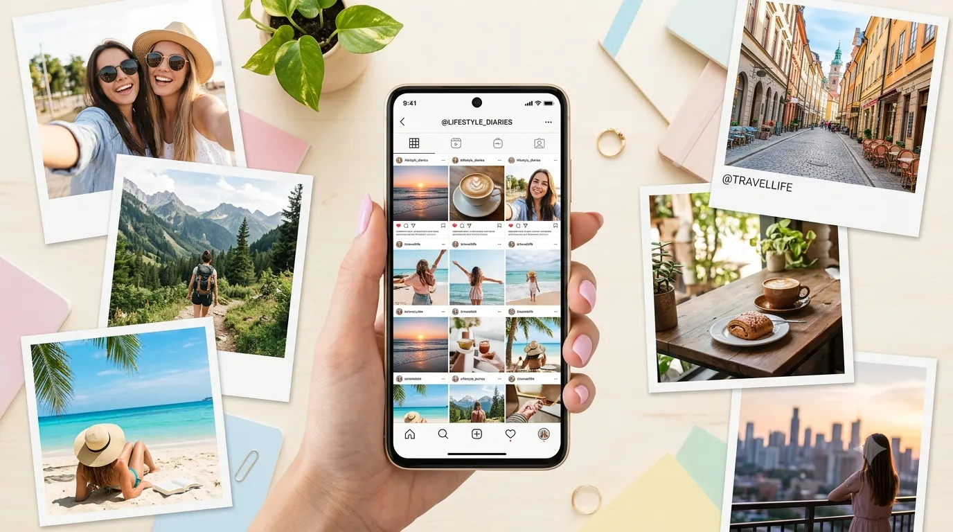 Collection of the best captions for Instagram post ideas with modern social media lifestyle imagery featuring selfies, travel, food, and everyday moments.