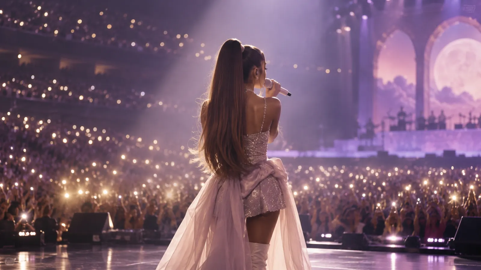 Pearl microphone on a concert stage for an Ariana Grande captions collection