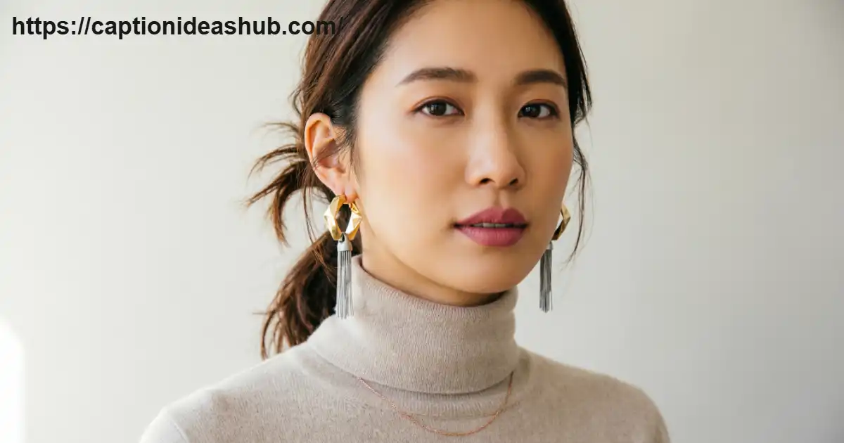 Stylish woman wearing statement earrings for an earring captions fashion article