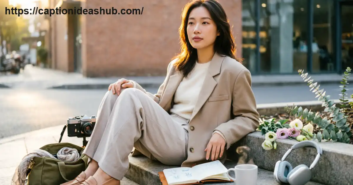 Stylish lifestyle photo representing different personal eras and Instagram caption moods