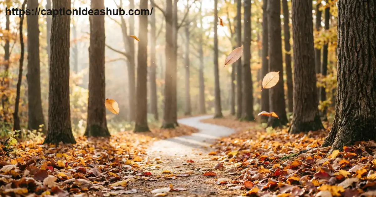 Colorful fall leaves covering a peaceful autumn forest path