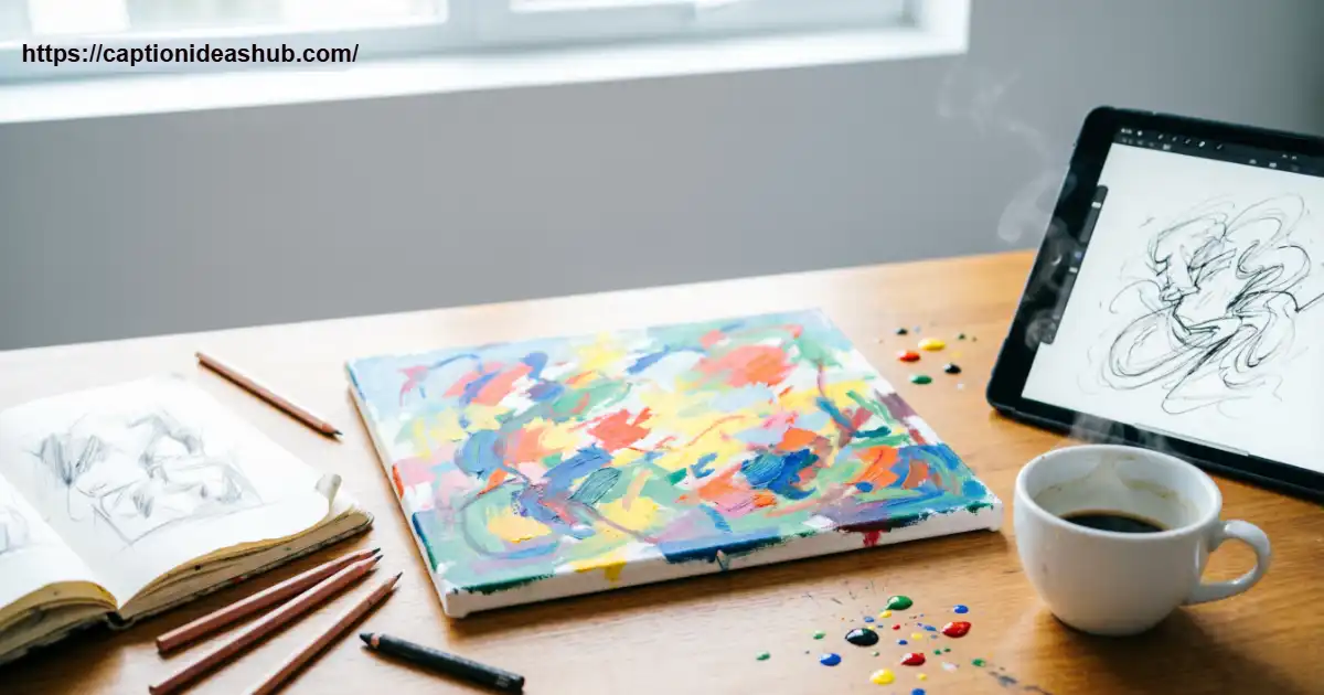 Creative art supplies and colorful artwork in a playful artist studio