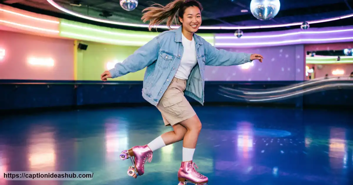 Skater enjoying a playful roller skating session at a colorful retro rink
