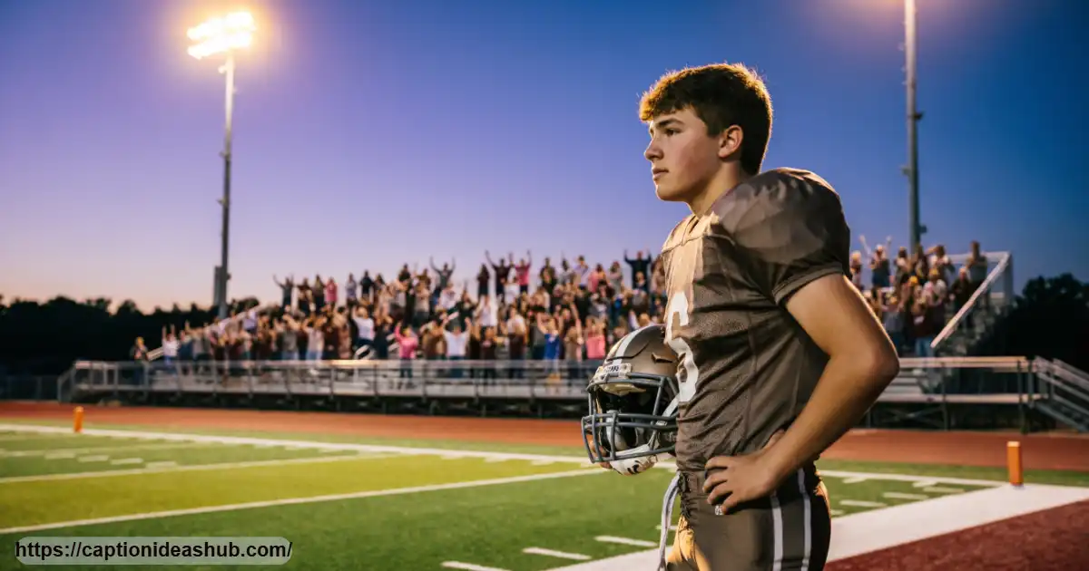 High school football player under Friday night stadium lights