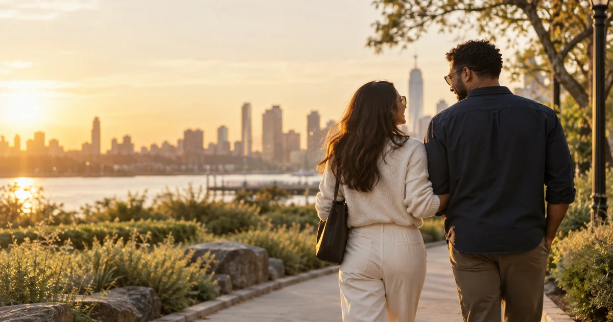 Couple walking together at golden hour for captions for him.